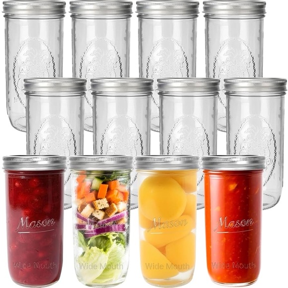 12 pack 24 oz Mason Jars Canning Jars with Metal Airtight Lids and Bands clear - Picture 1 of 7